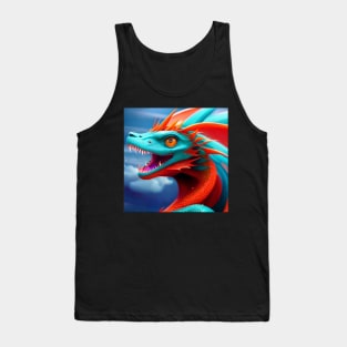 Crazy Happy Cyan and Orange Dragon Tank Top